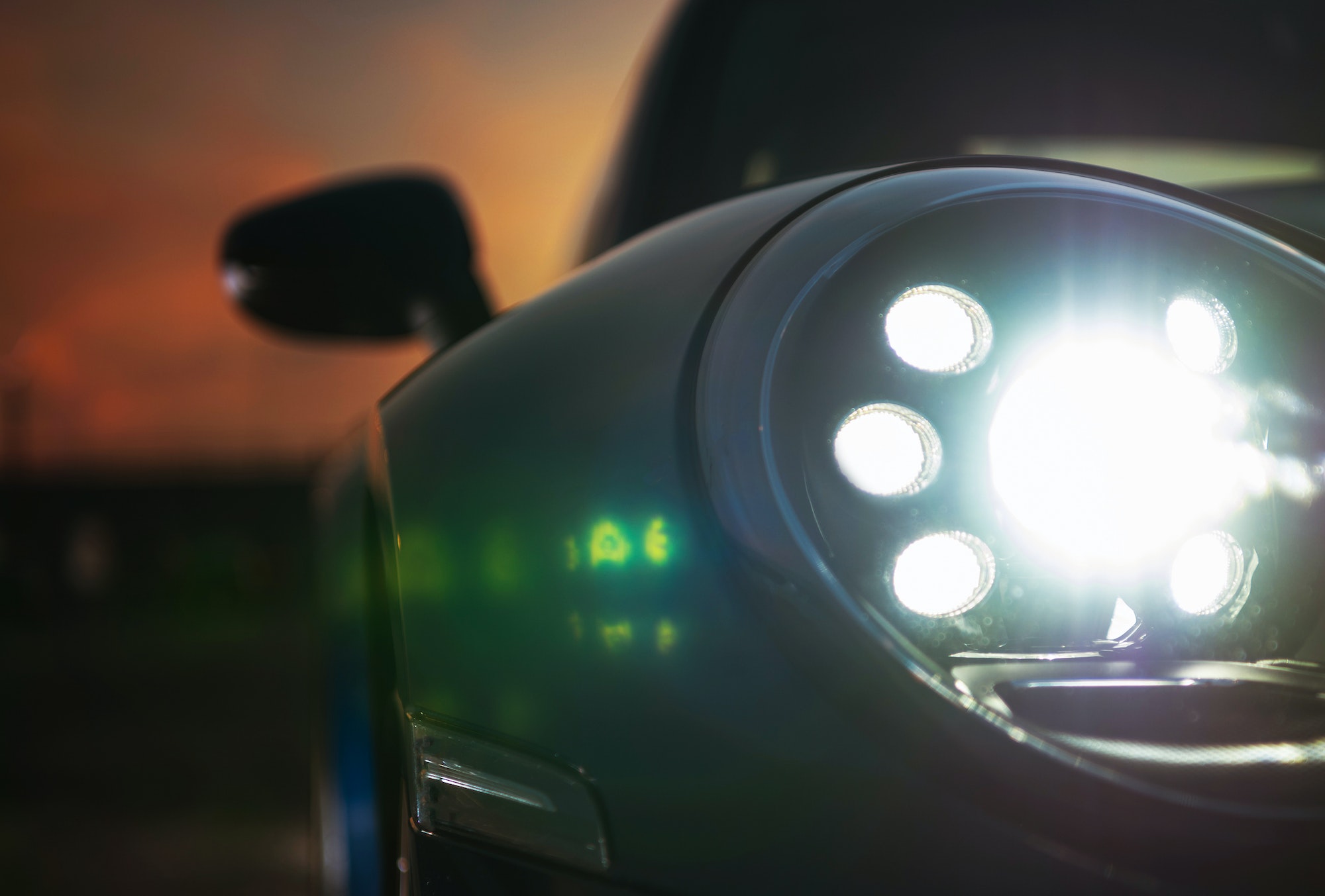 Modern LED Front Car Light. Bright Vehicle Headlights